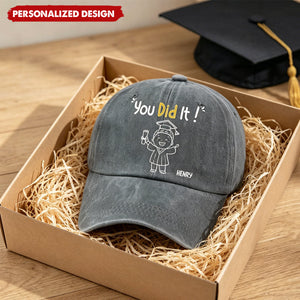Personalized "You Did It!" Graduation Hat - Custom Name & Cartoon Grad Cap for Him/Her