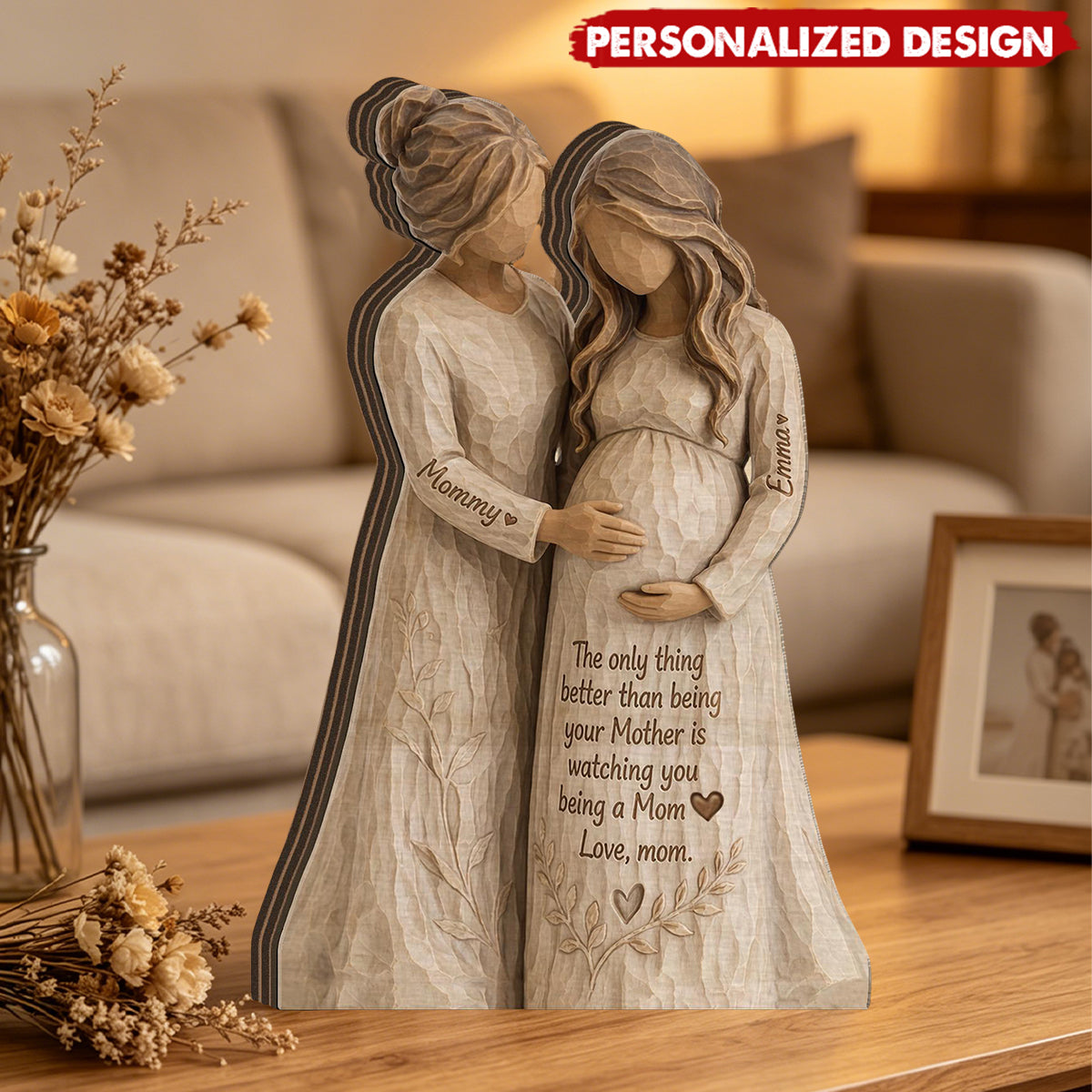 Personalized “Watching You Being a Mom”  Wooden plaque -  Custom Names Generational Love Gift