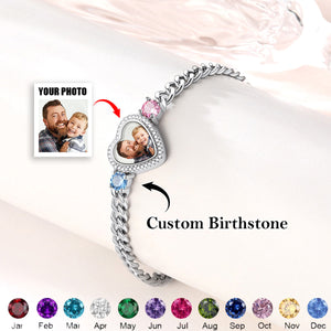 Personalized Heart Photo Birthstone Bracelet - Gift For Mom/Her