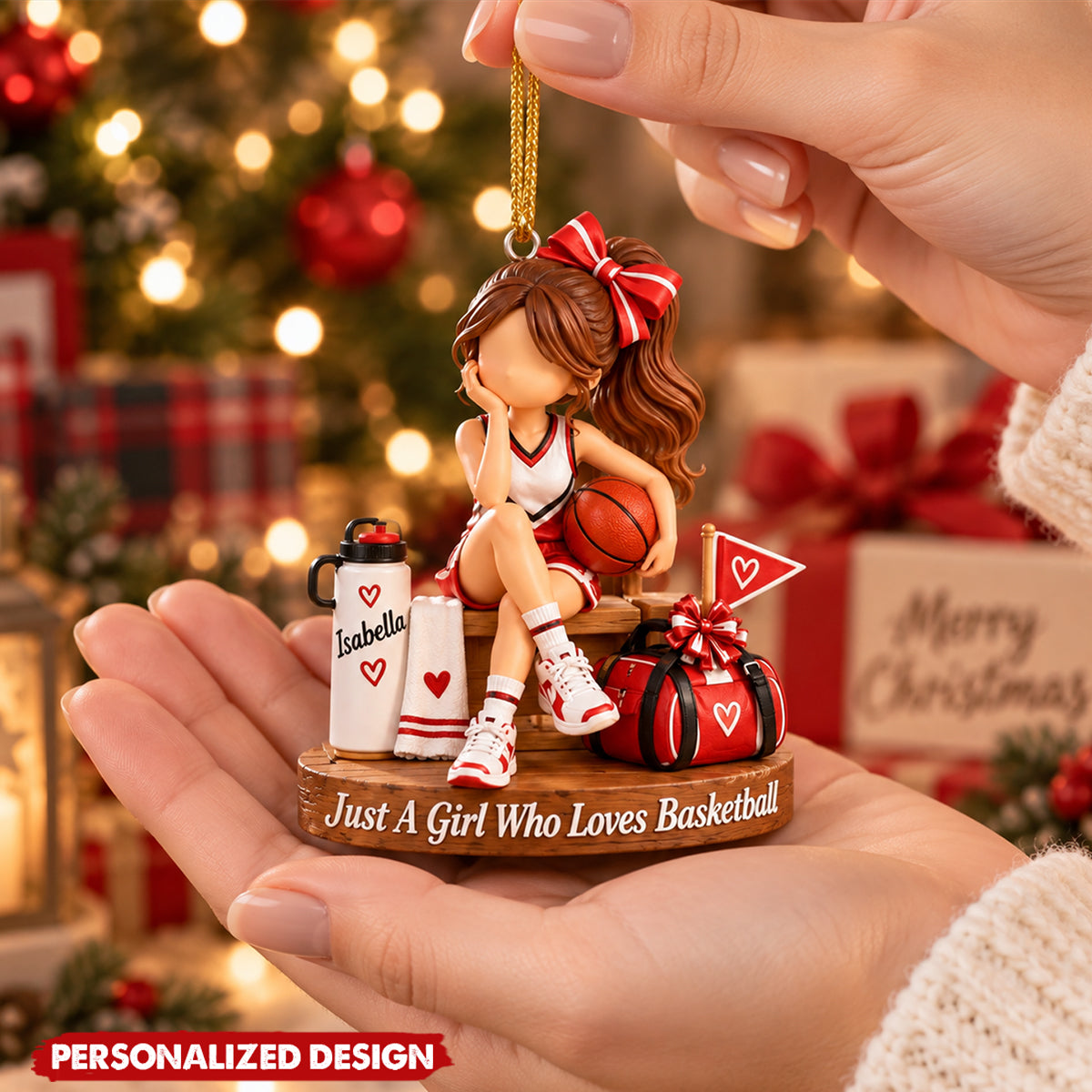 Personalized Basketball Girl Acrylic Christmas Ornament - Sports Christmas Tree Decoration