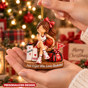 Personalized Basketball Girl Acrylic Christmas Ornament - Sports Christmas Tree Decoration