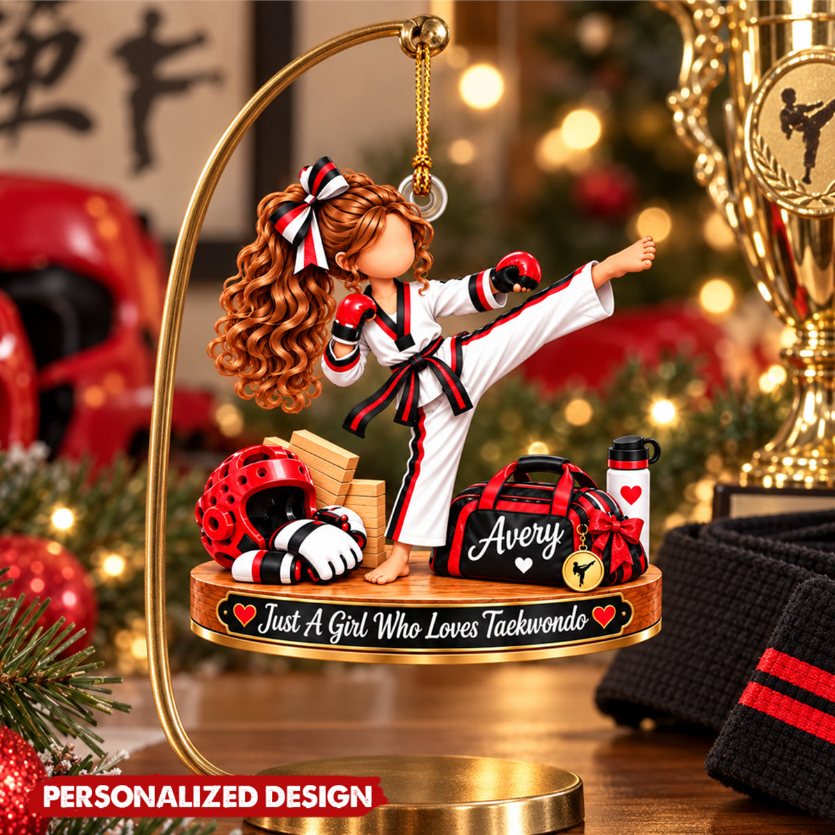 Personalized Martial Arts Girl Christmas Ornament - Taekwondo Athlete Acrylic Keepsake