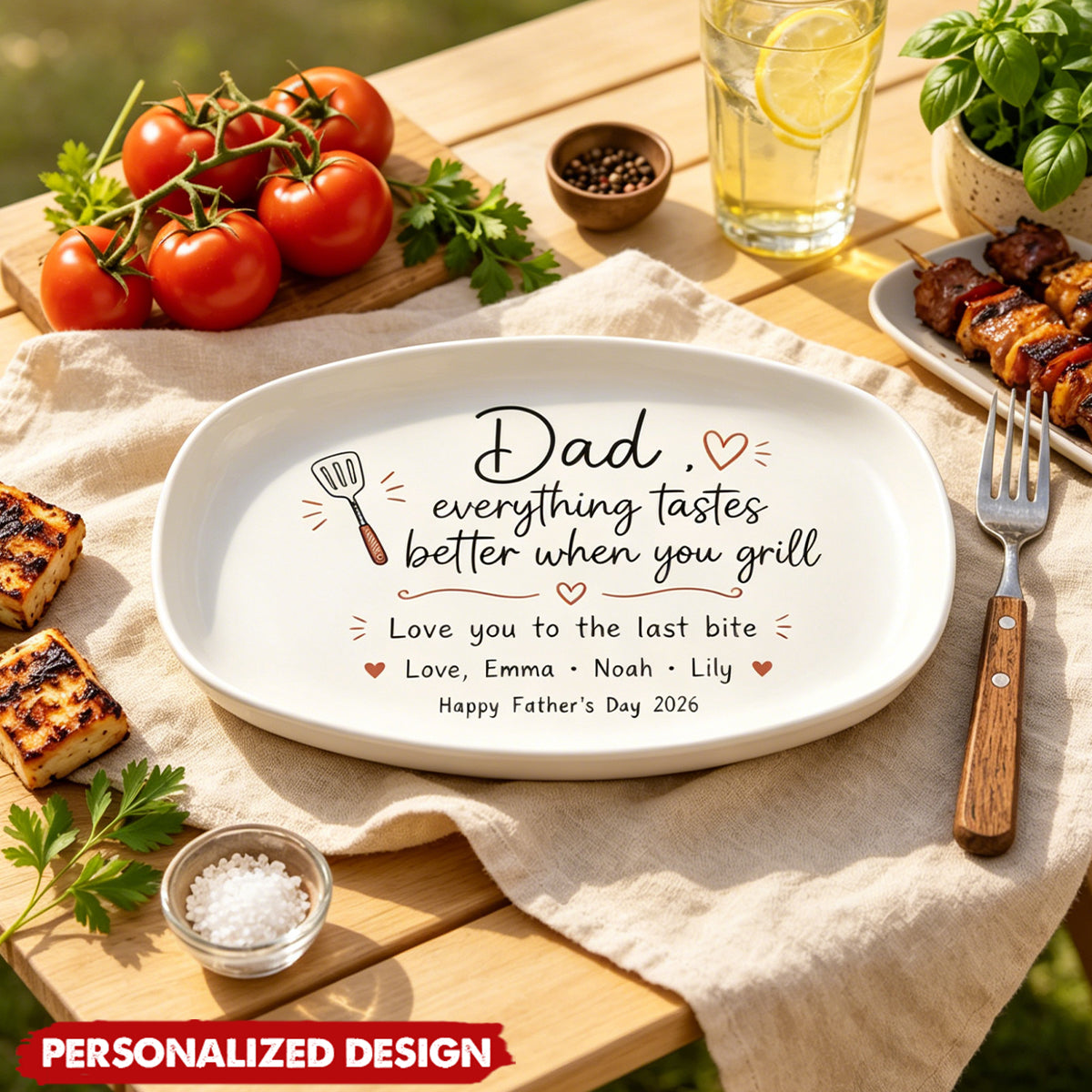 Personalized Date or Kid Name BBQ plate - Unique Father’s Day Grill Gift