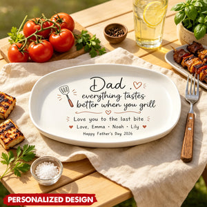 Personalized Date or Kid Name BBQ plate - Unique Father’s Day Grill Gift