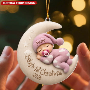 Personalized Sleeping Baby on Moon Keepsake - Baby's First Christmas Ornament