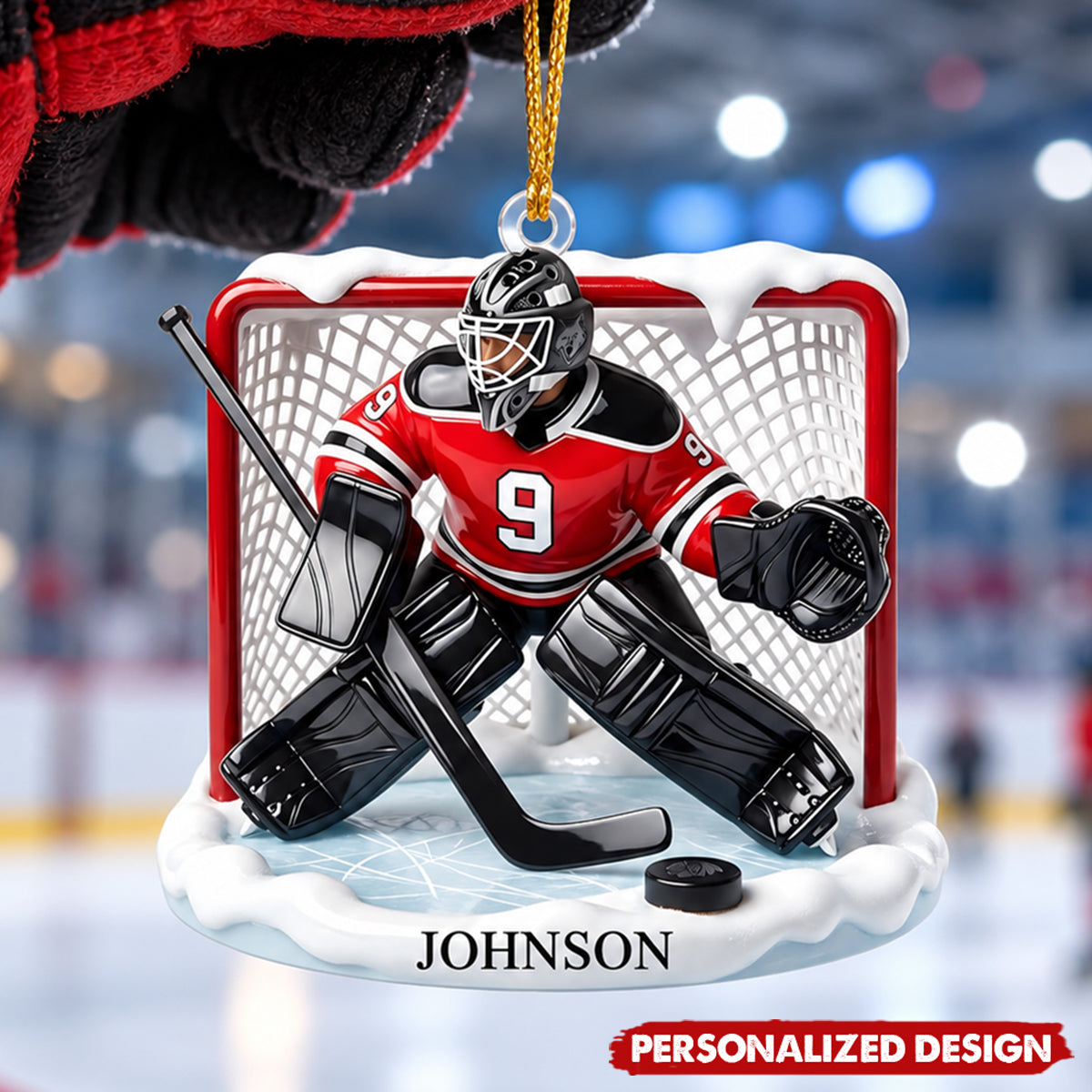 Personalized Hockey Goalie Acrylic Christmas Ornament - Custom Name Ice Hockey Player Keepsake Gift
