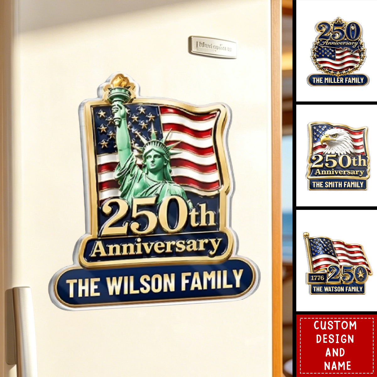 Personalized America 250th Anniversary Acrylic Fridge Magnet - Custom Family Name Keepsake Gift