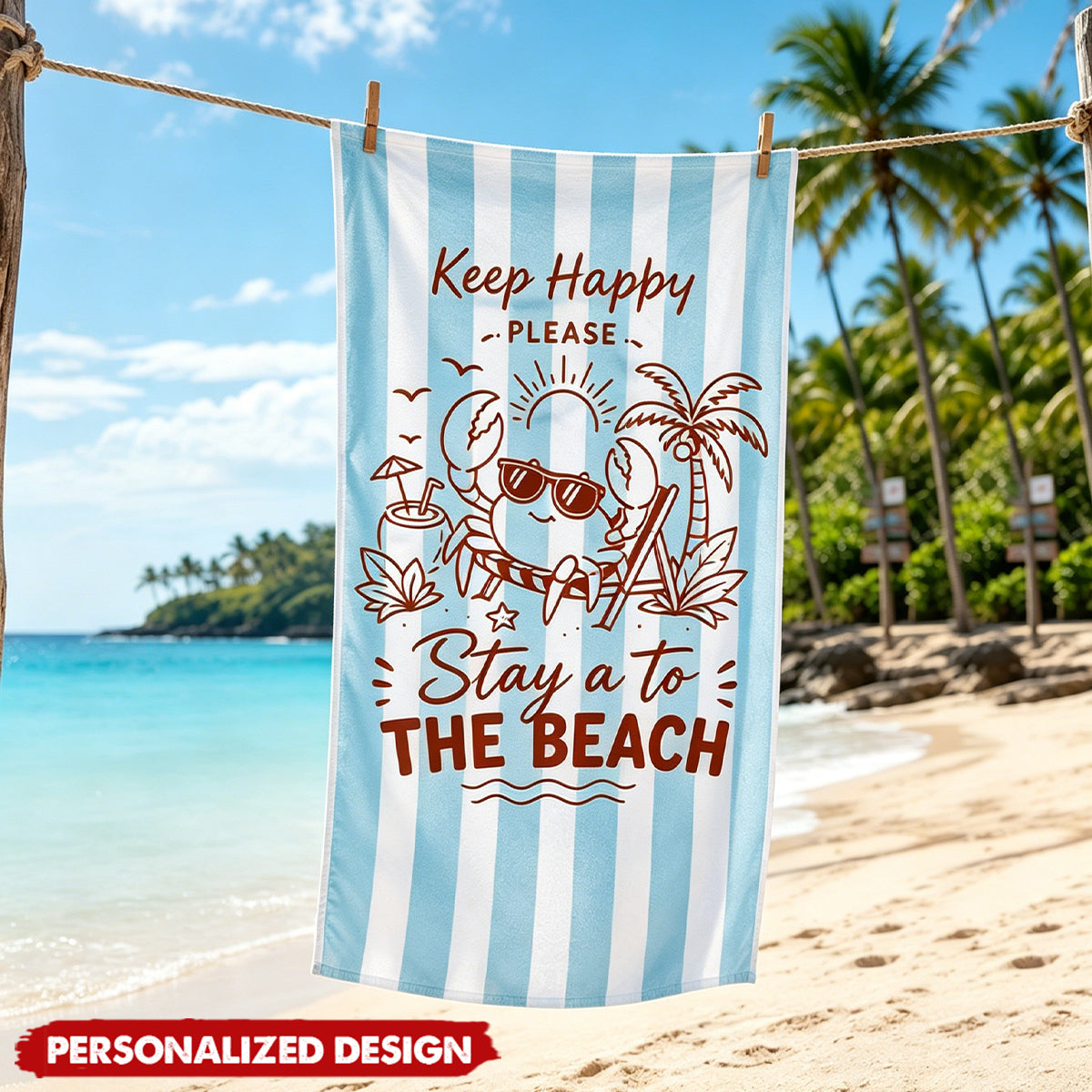 Personalized Sunglasses Crab Tropical Vacation Beach Towel - Custom Name
