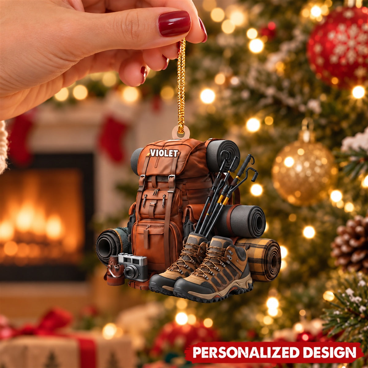 Vintage Hiking Gear Custom Acrylic Christmas Ornament for Nature Lovers