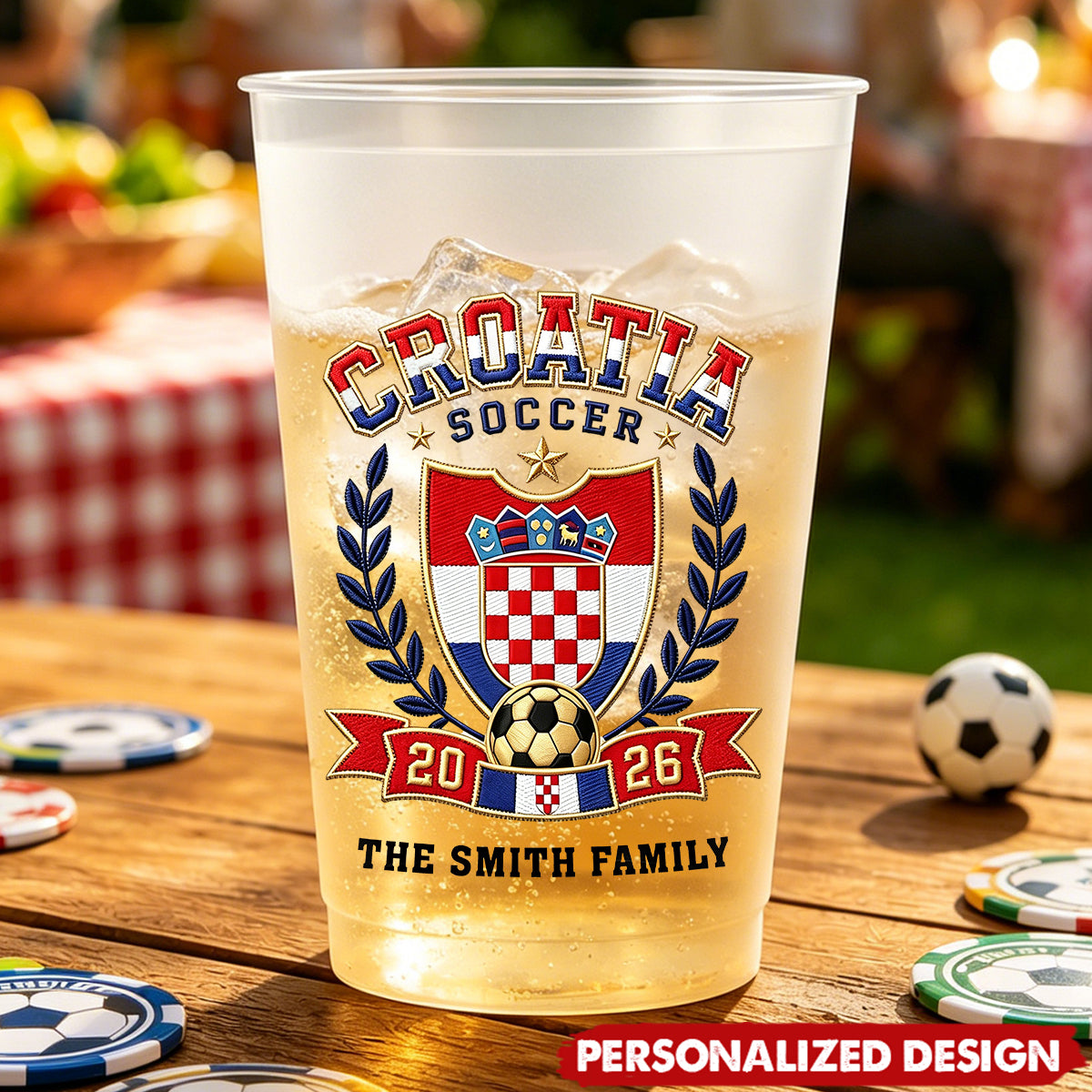 Personalized World Cup Soccer National Team Frosted Cups - Custom Family Name