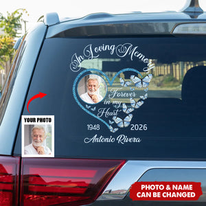 In Loving Memory Sparkling Heart Memorial Butterflies Personalized Decal