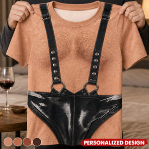 Personalized Optical Illusion Black Leather Suspender Thong T-Shirt
