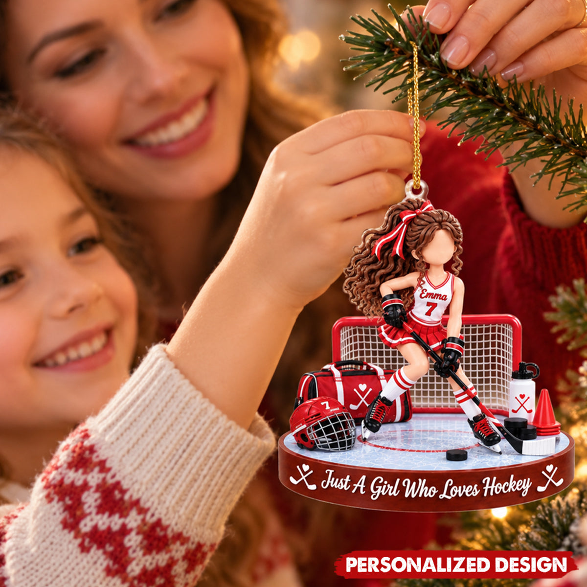 Female Ice Hockey Player Personalized Christmas Ornament
