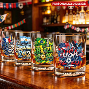 Personalized World Cup Country Whiskey Glass - Gift for Soccer Fans