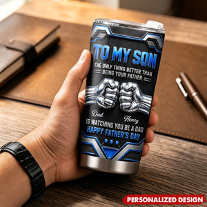 Personalized To My Son Fist Bump Stainless Steel Tumbler - Custom Dad & Son Name