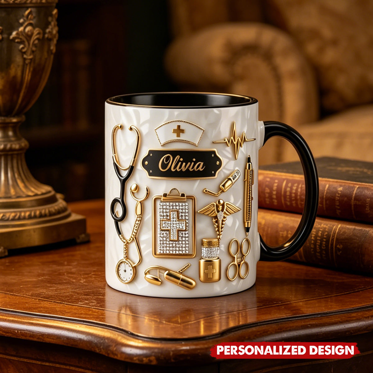 Personalized Custom Name Nurse 3D Effect Coffee Cup