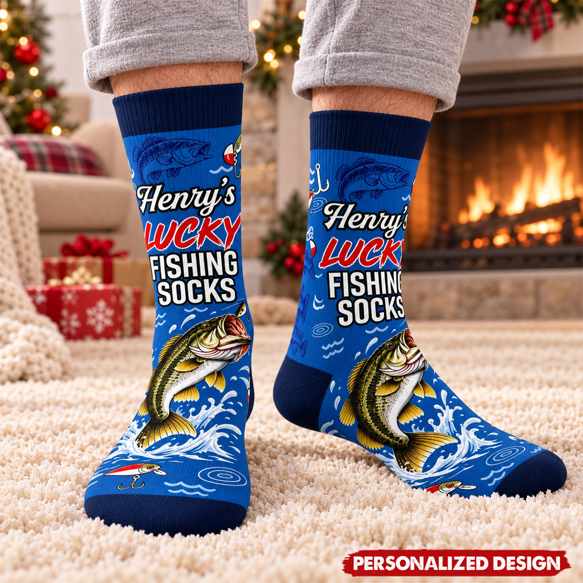 Personalized Funny Angler Cotton Socks - Bass Fishing Socks For Fishermen