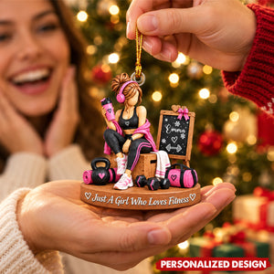 Personalized Fitness Girl Acrylic Christmas Ornament - Custom Name Workout Gym Lover Keepsake