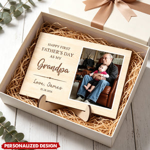 Personalized Name & Birth Date Wooden Photo Plaque - First Father’s Day Gift