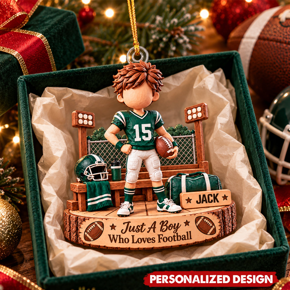 Personalized Football Player Acrylic Christmas Ornament - Custom Jersey Number