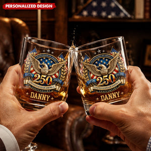 USA 250th Anniversary Eagle Patriotic Whiskey Glass - Custom Name