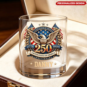 USA 250th Anniversary Eagle Patriotic Whiskey Glass - Custom Name