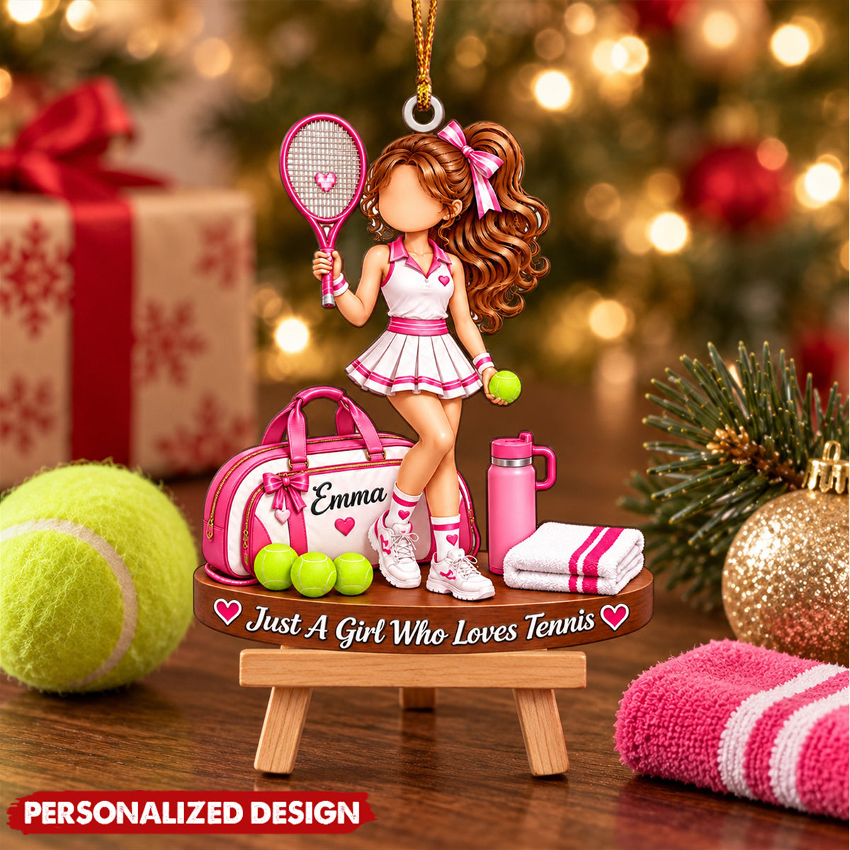 Pink Tennis Girl Personalized Acrylic Ornament - Holiday Gift for Tennis Lover