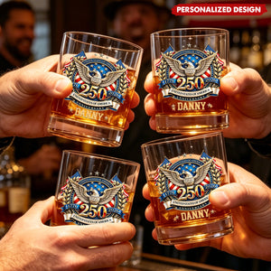 USA 250th Anniversary Eagle Patriotic Whiskey Glass - Custom Name