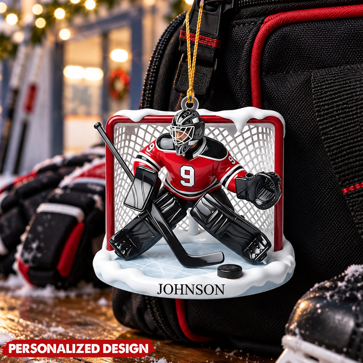 Personalized Hockey Goalie Acrylic Christmas Ornament - Custom Name Ice Hockey Player Keepsake Gift