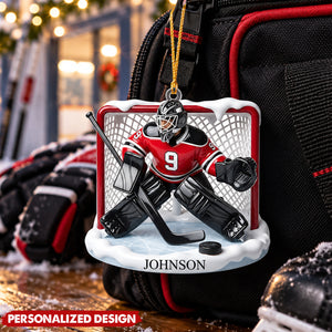 Personalized Hockey Goalie Acrylic Christmas Ornament - Custom Name Ice Hockey Player Keepsake Gift