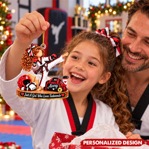 Personalized Martial Arts Girl Christmas Ornament - Taekwondo Athlete Acrylic Keepsake