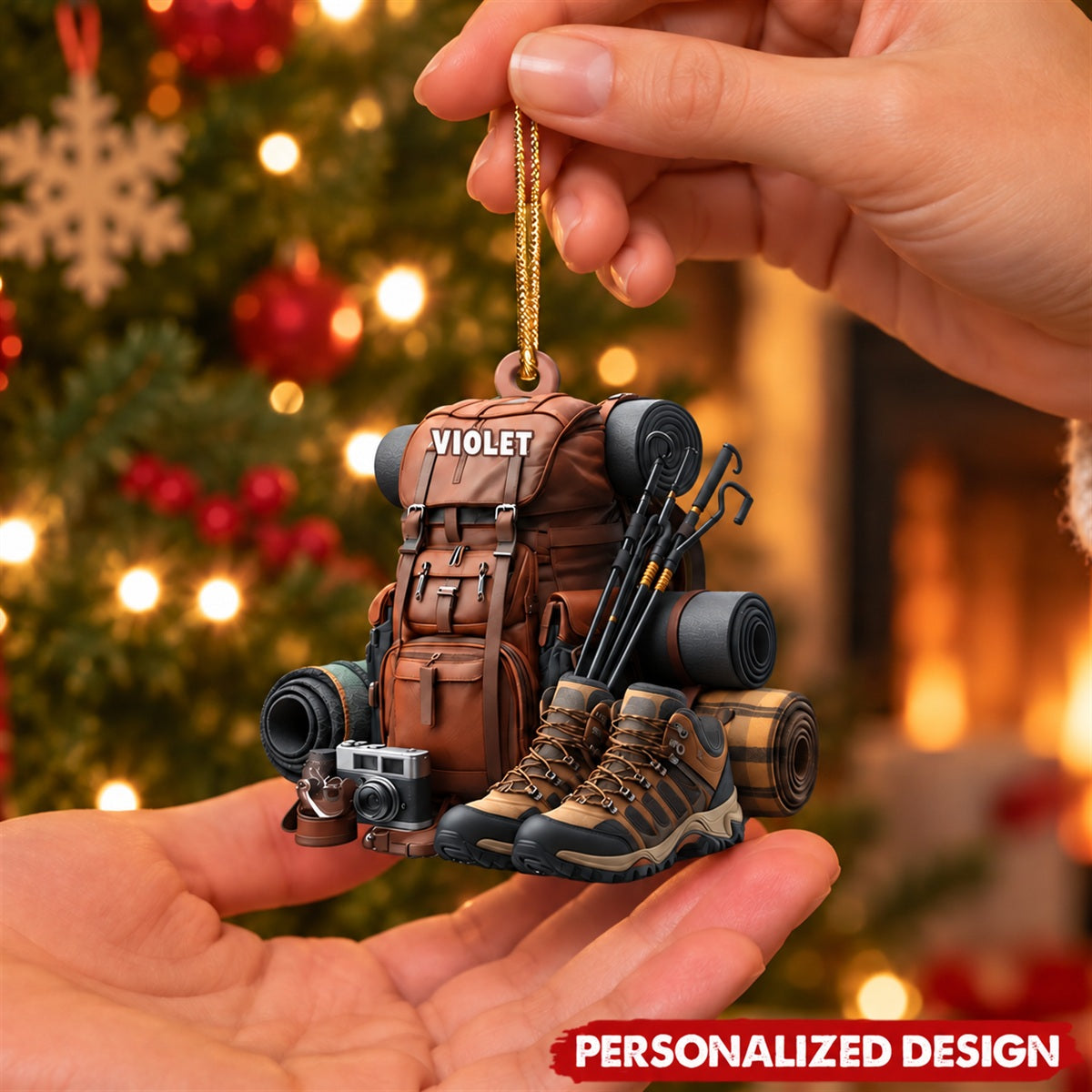 Vintage Hiking Gear Custom Acrylic Christmas Ornament for Nature Lovers