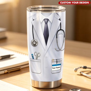 Personalized Doctor White Coat Stainless Steel Tumbler - Custom Name Medical Travel Cup