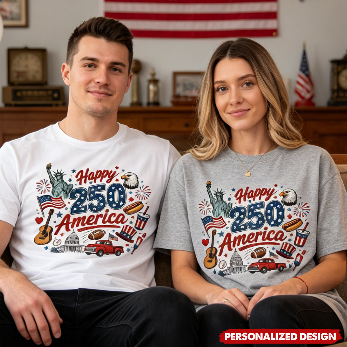 Vintage USA Symbol 250th Anniversary Unisex Tee - Custom Name