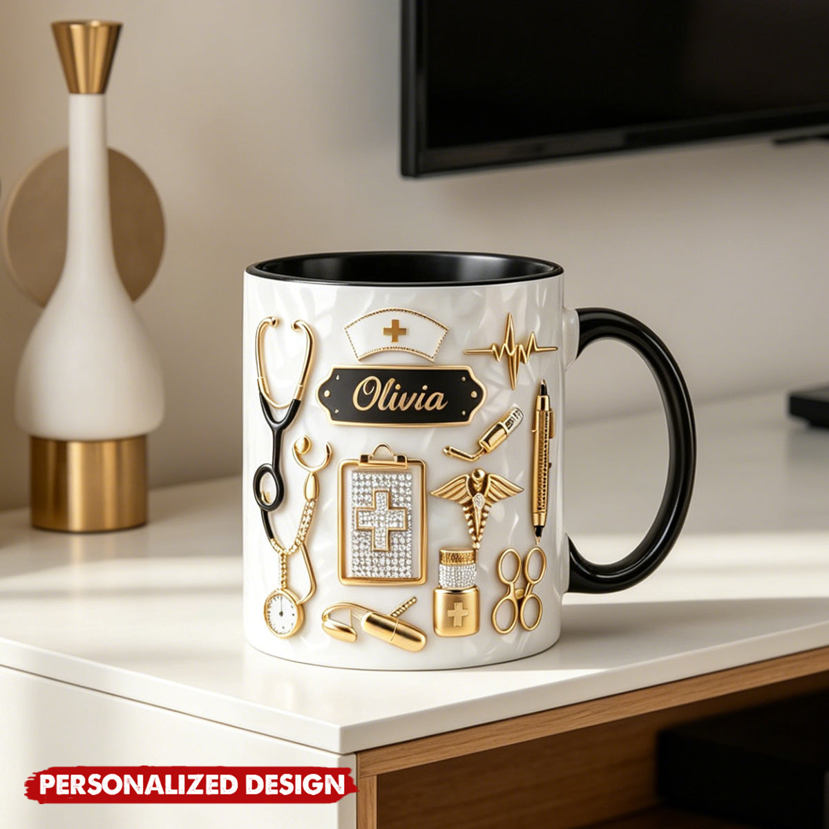Personalized Custom Name Nurse 3D Effect Coffee Cup