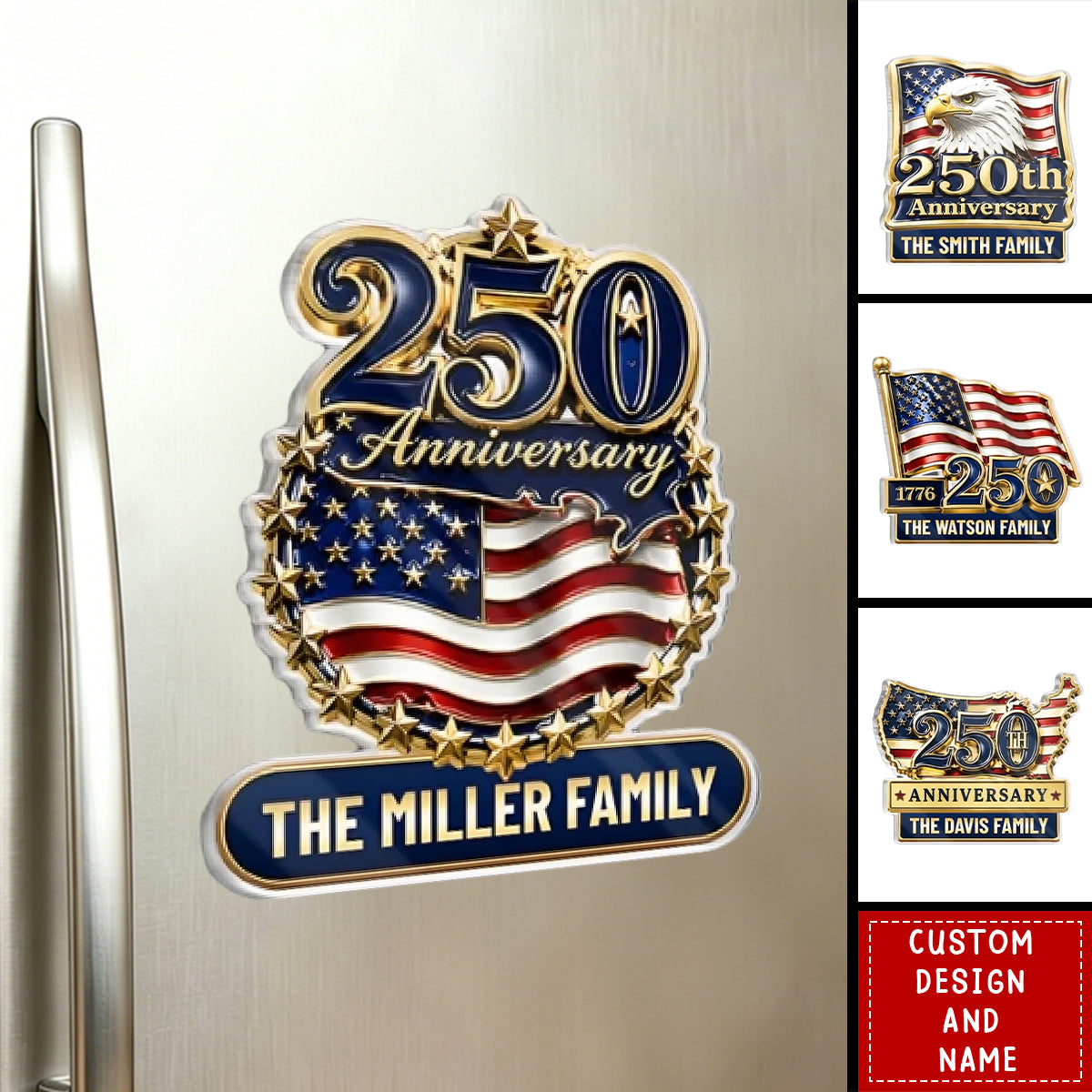 Personalized America 250th Anniversary Acrylic Fridge Magnet - Custom Family Name Keepsake Gift
