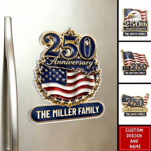 Personalized America 250th Anniversary Acrylic Fridge Magnet - Custom Family Name Keepsake Gift