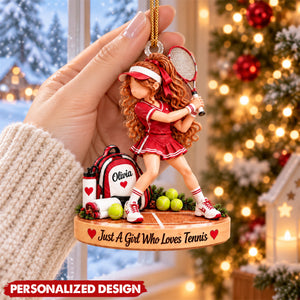 Personalized Tennis Girl Swing Pose Acrylic Christmas Ornament - Custom Name Tennis Player Gift
