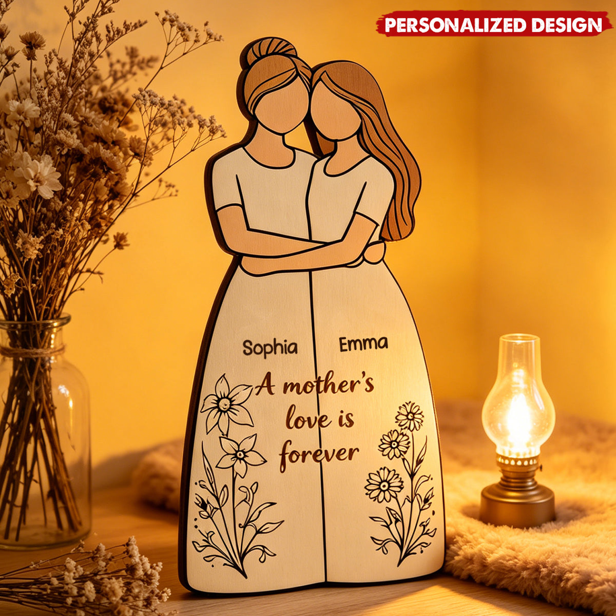Personalized Mother Daughter Names Wooden plaque -  “A Mother’s Love Is Forever”