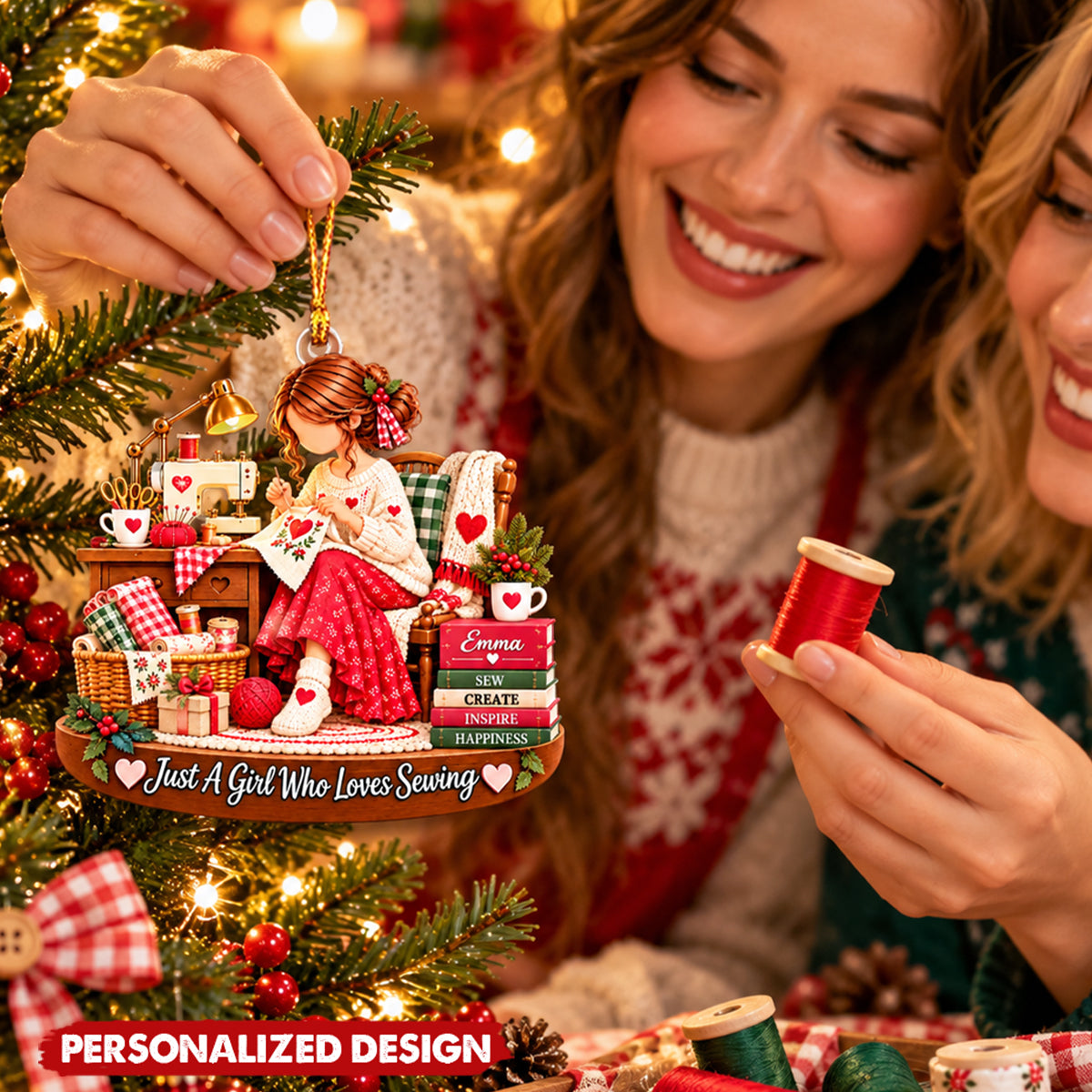 Personalized Seamstress Acrylic Christmas Ornament - Custom Name Gift For Crafter