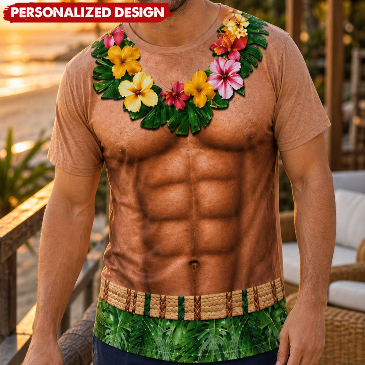 Personalized Optical Illusion Hawaiian Lei Torso T-Shirt