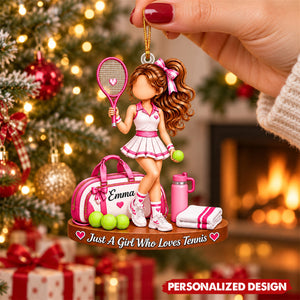 Pink Tennis Girl Personalized Acrylic Ornament - Holiday Gift for Tennis Lover