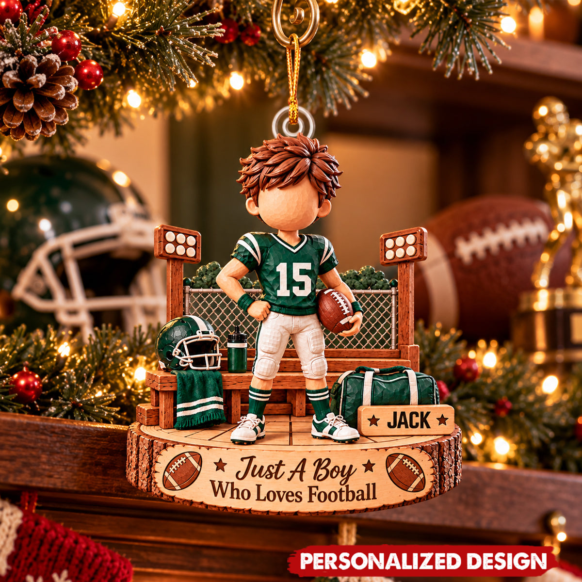 Personalized Football Player Acrylic Christmas Ornament - Custom Jersey Number