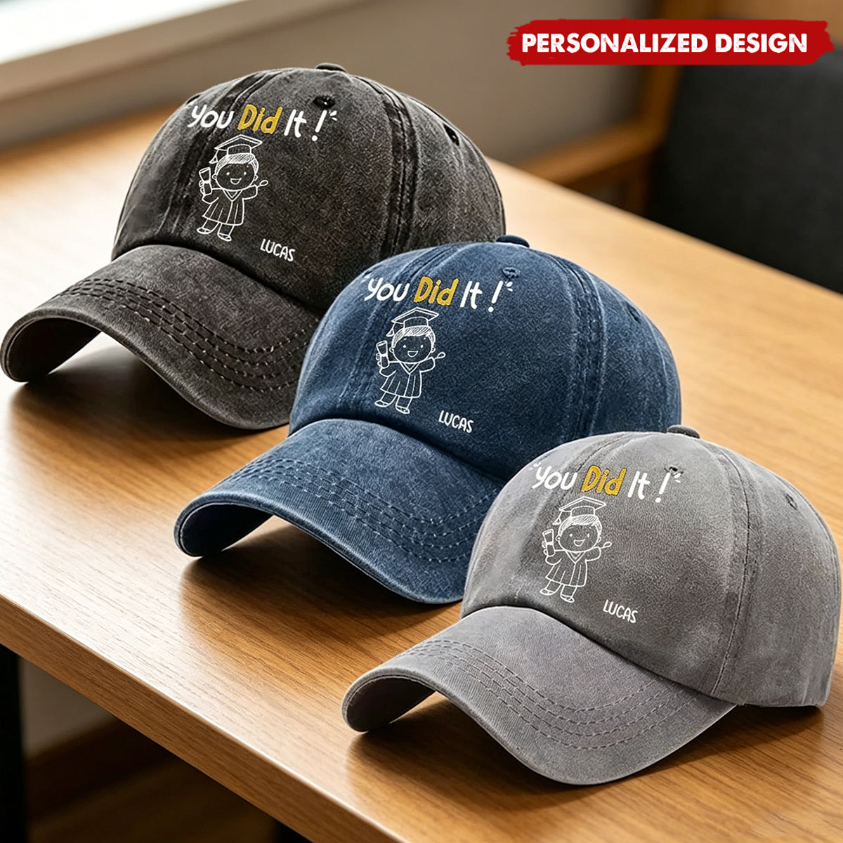 Personalized "You Did It!" Graduation Hat - Custom Name & Cartoon Grad Cap for Him/Her