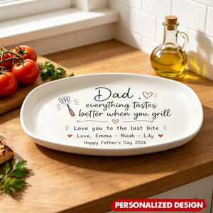 Personalized Date or Kid Name BBQ plate - Unique Father’s Day Grill Gift