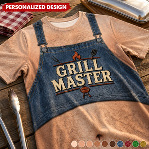 Personalized Optical Illusion Grill Master BBQ Apron Belly Men’s Novelty Crew Neck T-Shirt