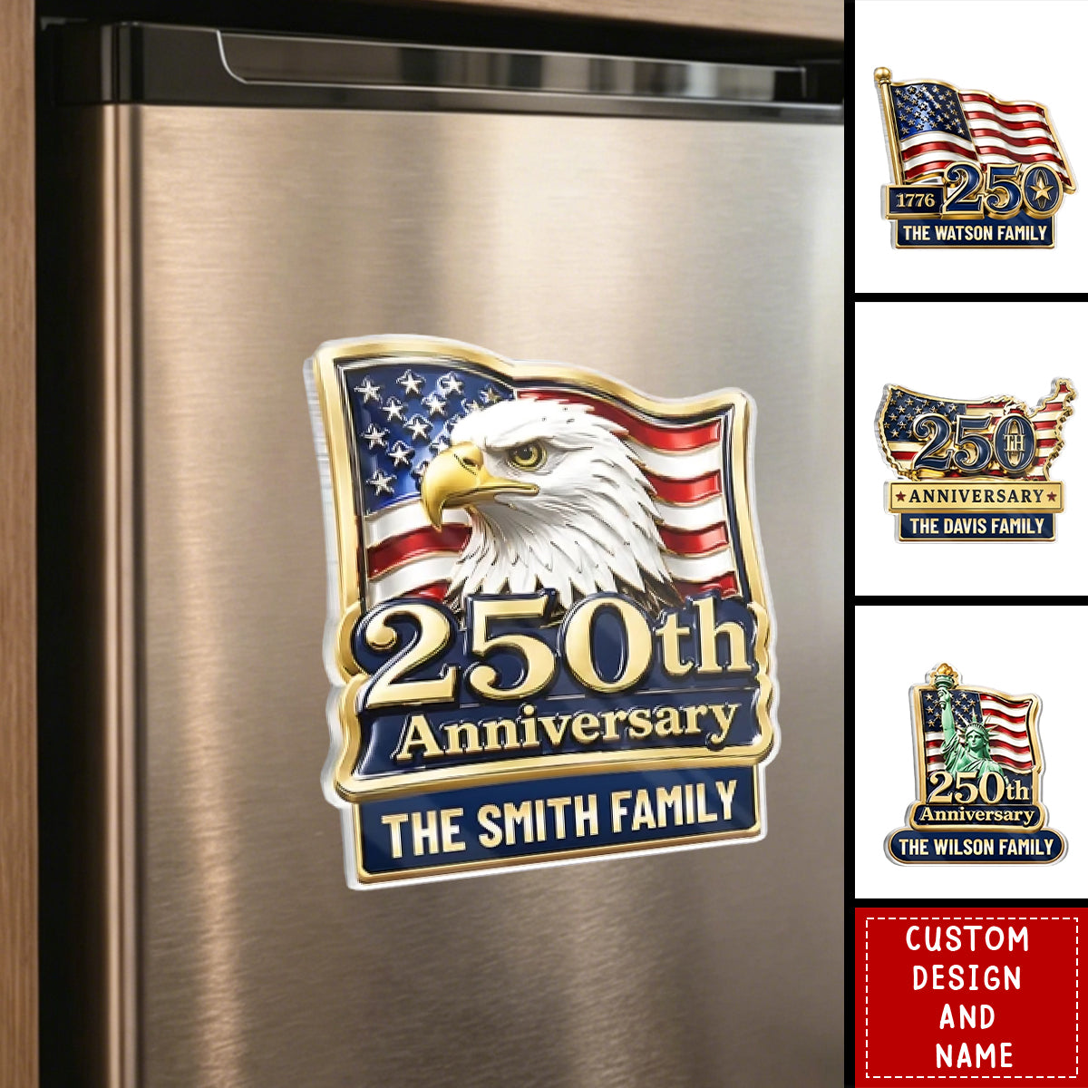 Personalized America 250th Anniversary Acrylic Fridge Magnet - Custom Family Name Keepsake Gift