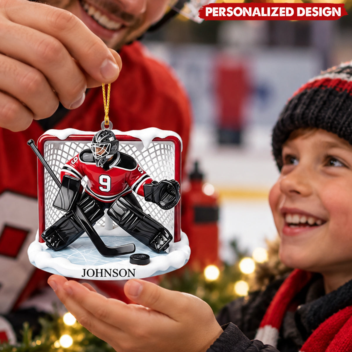 Personalized Hockey Goalie Acrylic Christmas Ornament - Custom Name Ice Hockey Player Keepsake Gift