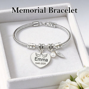 Always In My Heart, Personalized Pearl Wings Memorial Bracelet