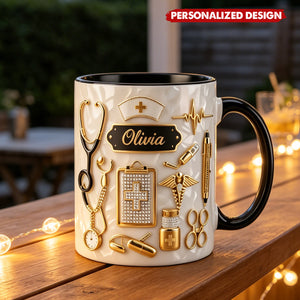 Personalized Custom Name Nurse 3D Effect Coffee Cup